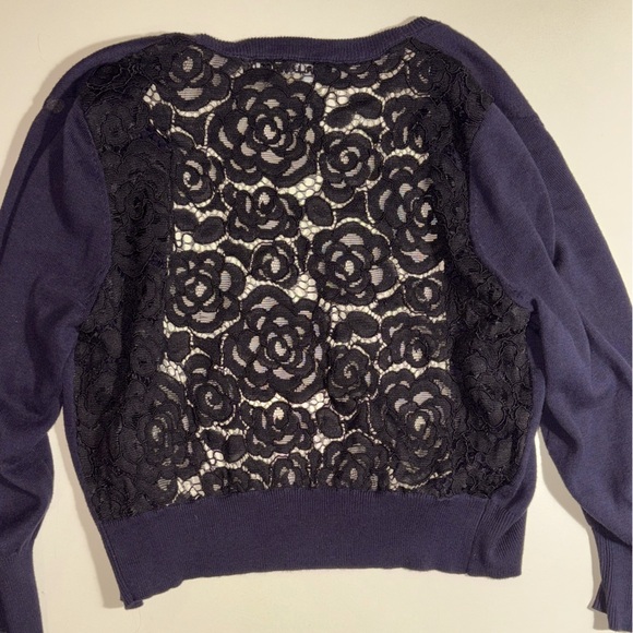 Karl Lagerfeld Women's Navy Cardigan with Lace Detail - Picture 4 of 4